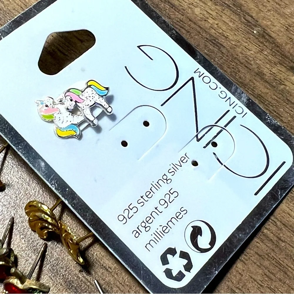 Girl’s earrings 11 pair 1 turtle pendant 925 unicorn earrings Mickey Mouse